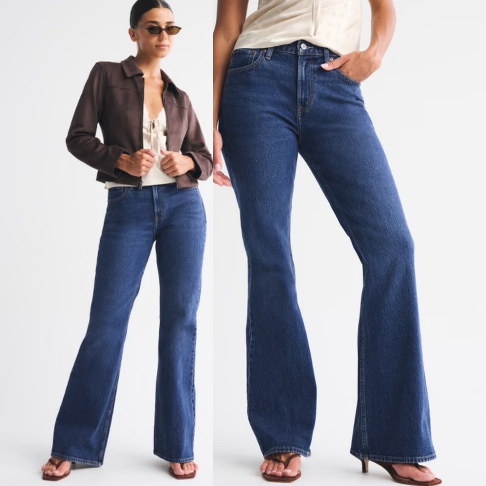 Abercrombie Fitch Flare Ultra High Rise Dark Blue Curve Love Jeans Size 32 or 14